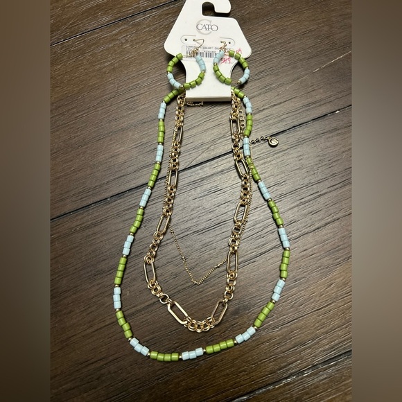 Cato Gold and Green Layered Necklace Set - Picture 1 of 2